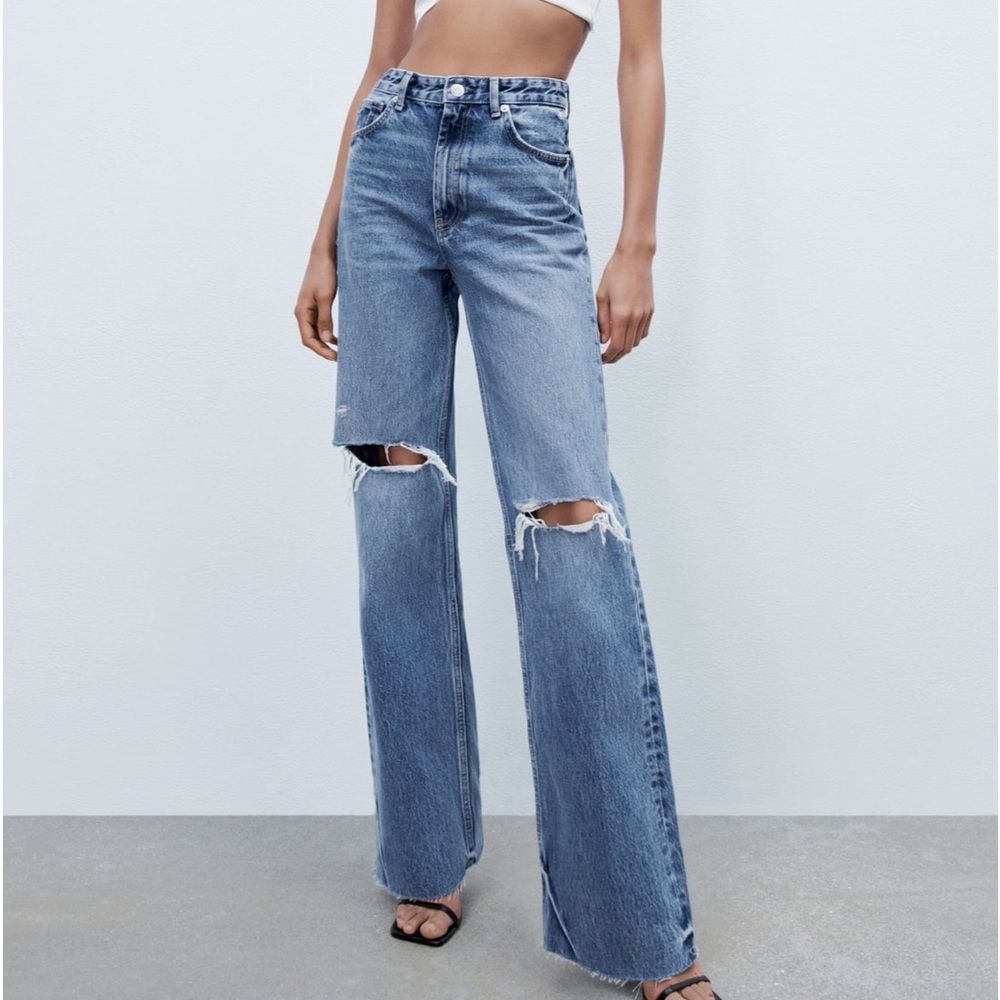 Zara ripped wide leg jeans